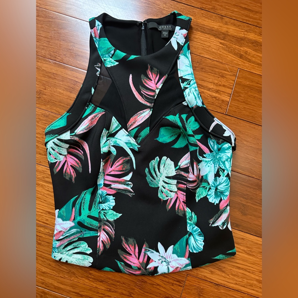 Guess Floral Black Crop Tank Style Top - Women’s XS